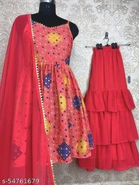 Pink Clr Sharara Set - pink