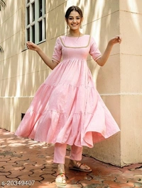 Anarkali Kurti With Pant - baby pink