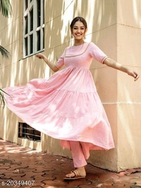 Anarkali Kurti With Pant - baby pink