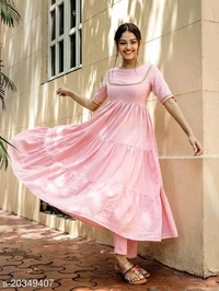 Anarkali Kurti With Pant - baby pink