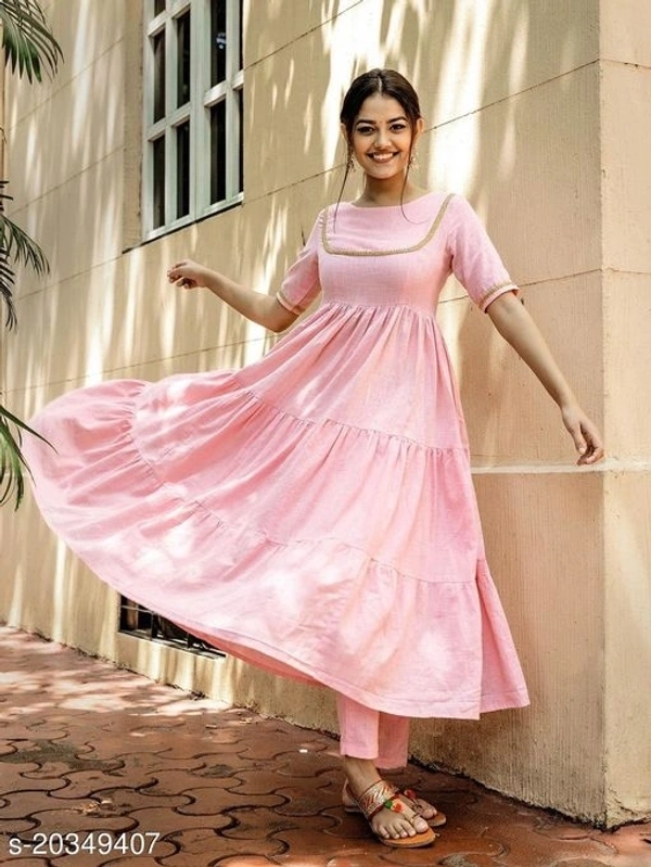 Anarkali Kurti With Pant - baby pink