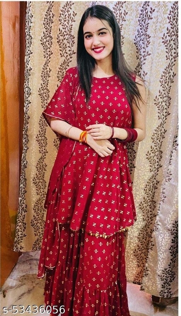 Kurta Sharara Set With Dupatta - red