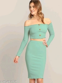Top With Skirt Set - peach,green,khaki 