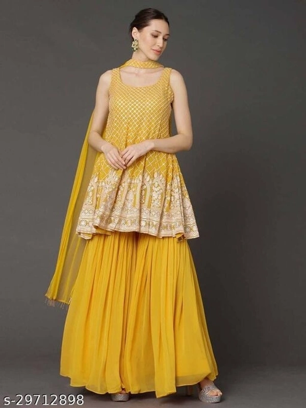 Anarkali Kurta Sharara Set  - green, yellow,violet