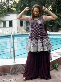 Anarkali Kurta Sharara Set  - green, yellow,violet