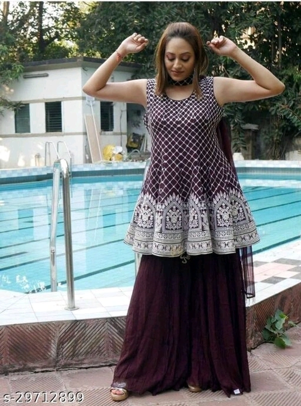 Anarkali Kurta Sharara Set  - green, yellow,violet