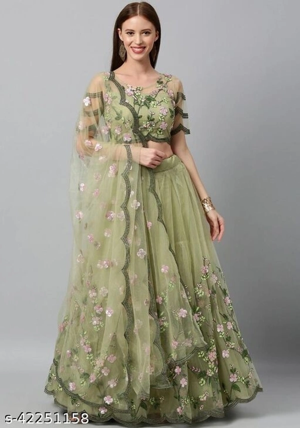 Semi Stitched Lehnga  - green , gray