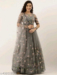 Semi Stitched Lehnga  - green , gray