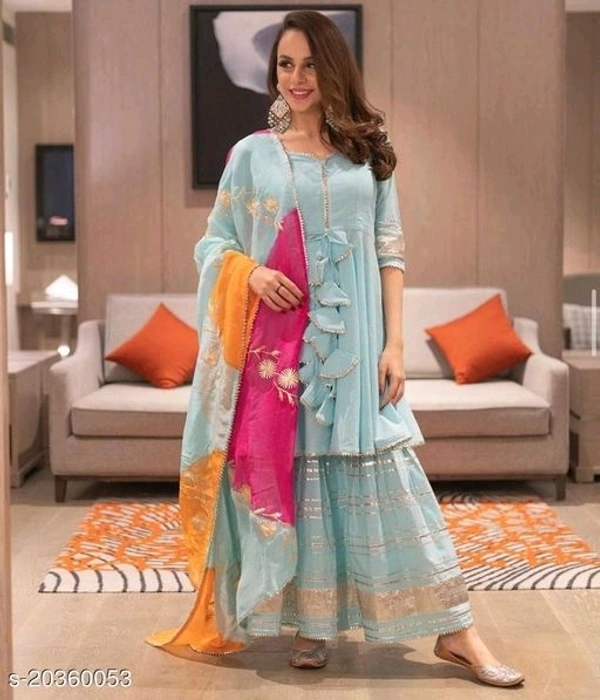 Beautiful Kurta Set With Lace - light blue