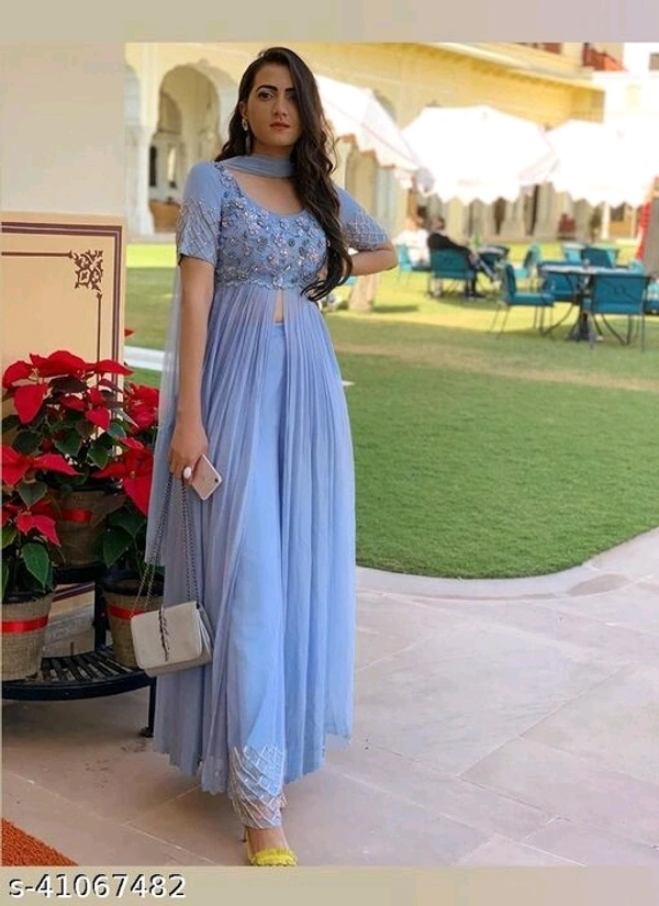 Front Slit Kurta Set - bluee