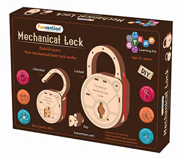 Funvention |DIY Mechanical Lock with Key - Build Working Lock Yourself - STEM Learning Utility Kit - Brown, 60+, Yes, No, Engineered Wood, 27 x 19 x 4 cm, Funvention, 250 grams, Shipping Charges will be added during checkout. Order will be shipped within 2-4 working days. Delivery time may vary due to COVID-19 , rainy season and delivery location.  TrackingID will be provided  to check the  real time status of delivery. For any further queries related to order, Kindly send what's app to PieceofPassion Custo