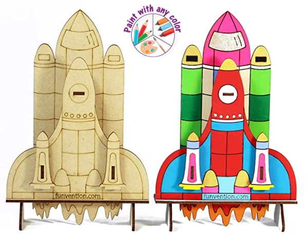 Funvention | Space Rocket - 3D Coloring Model - DIY Desk Organizer Pen Stand - STEM Leanring 3D Puzzle Toy -Art, Coloring and Painting Kit for Kids -Birthday Return Gift,3D Mechanical Do IT Yourself Toy - Multi, Yes, No, Engineered MDF Wood, 21 x 13 x 12 CM, Funvention, 200 grams, Shipping Charges will be added during checkout. Order will be shipped within 2-4 working days. Delivery time may vary due to COVID-19 , rainy season and delivery location.  TrackingID will be provided  to check the  real time stat