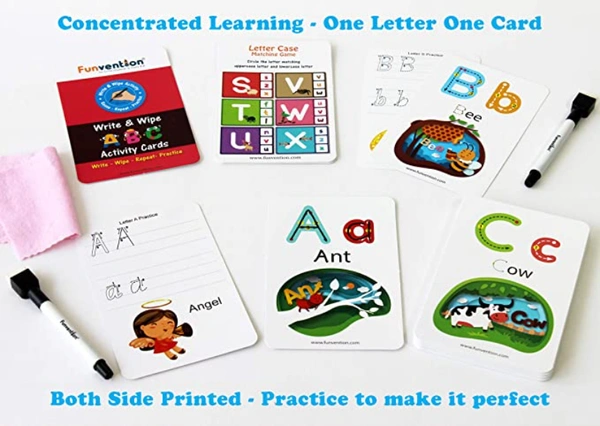Funvention- for Little Scientist in Every Kid ABC Alphabet Write and Wipe Activity Writing Practice Cards Learning Games, Educational Toys for Children 3-6 Years - Multi, Yes, No, Plastic Sheets, 27 x 19 x 4 cm, Funvention, 300 grams, Shipping Charges will be added during checkout. Order will be shipped within 2-4 working days. Delivery time may vary due to COVID-19 , rainy season and delivery location.  TrackingID will be provided  to check the  real time status of delivery. For any further queries related