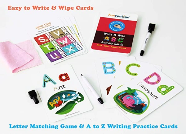Funvention- for Little Scientist in Every Kid ABC Alphabet Write and Wipe Activity Writing Practice Cards Learning Games, Educational Toys for Children 3-6 Years - Multi, Yes, No, Plastic Sheets, 27 x 19 x 4 cm, Funvention, 300 grams, Shipping Charges will be added during checkout. Order will be shipped within 2-4 working days. Delivery time may vary due to COVID-19 , rainy season and delivery location.  TrackingID will be provided  to check the  real time status of delivery. For any further queries related
