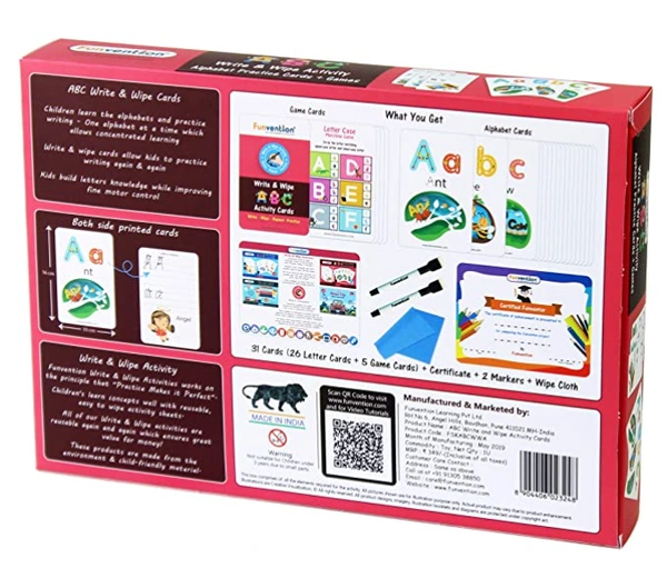 Funvention- for Little Scientist in Every Kid ABC Alphabet Write and Wipe Activity Writing Practice Cards Learning Games, Educational Toys for Children 3-6 Years - Multi, Yes, No, Plastic Sheets, 27 x 19 x 4 cm, Funvention, 300 grams, Shipping Charges will be added during checkout. Order will be shipped within 2-4 working days. Delivery time may vary due to COVID-19 , rainy season and delivery location.  TrackingID will be provided  to check the  real time status of delivery. For any further queries related