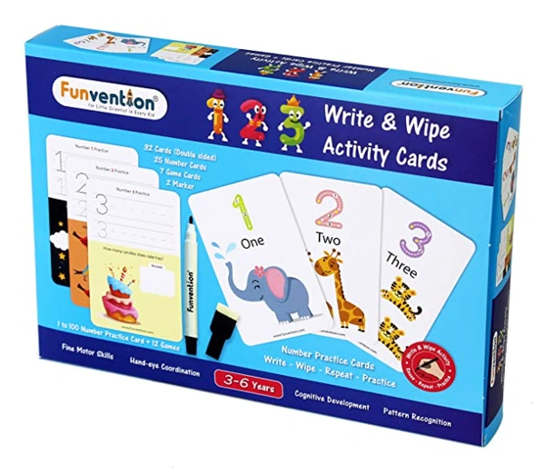 Funvention | Educational Game 123 Numbers Write and Wipe Activity Writing & Counting Practice Cards Learning Games, Pen Control for Children 3-6 Years - Multi, Yes, No, Plastic Sheets, 27 x 19 x 4 cm, Funvention, 300 grams, Shipping Charges will be added during checkout. Order will be shipped within 2-4 working days. Delivery time may vary due to COVID-19 , rainy season and delivery location.  TrackingID will be provided  to check the  real time status of delivery. For any further queries related to order, 