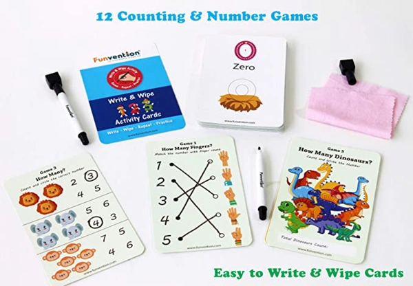 Funvention | Educational Game 123 Numbers Write and Wipe Activity Writing & Counting Practice Cards Learning Games, Pen Control for Children 3-6 Years - Multi, Yes, No, Plastic Sheets, 27 x 19 x 4 cm, Funvention, 300 grams, Shipping Charges will be added during checkout. Order will be shipped within 2-4 working days. Delivery time may vary due to COVID-19 , rainy season and delivery location.  TrackingID will be provided  to check the  real time status of delivery. For any further queries related to order, 