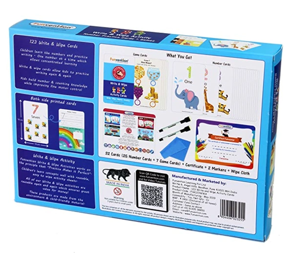 Funvention | Educational Game 123 Numbers Write and Wipe Activity Writing & Counting Practice Cards Learning Games, Pen Control for Children 3-6 Years - Multi, Yes, No, Plastic Sheets, 27 x 19 x 4 cm, Funvention, 300 grams, Shipping Charges will be added during checkout. Order will be shipped within 2-4 working days. Delivery time may vary due to COVID-19 , rainy season and delivery location.  TrackingID will be provided  to check the  real time status of delivery. For any further queries related to order, 
