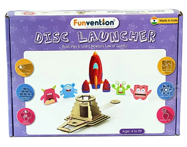 Funvention | Disc Launcher - DIY Science Educational Toy - STEM Learning Kit for Kids - Multi, Yes, No, Engineered MDF Wood, 15.01 x 11.99 x 11.99 cm, Funvention, 300 grams, Shipping Charges will be added during checkout. Order will be shipped within 2-4 working days. Delivery time may vary due to COVID-19 , rainy season and delivery location.  TrackingID will be provided  to check the  real time status of delivery. For any further queries related to order, Kindly send what's app to PieceofPassion Customer 