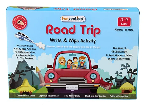 Funvention | for Little Scientist in Every Kid Educational Game Road Trip: Write and Wipe Activity Sheets -Observational Educational Game on The go - Yes, No, Plastic Flash Sheets, 27 x 19 x 4 cm, Funvention, 250 grams, Shipping Charges will be added during checkout. Order will be shipped within 2-4 working days. Delivery time may vary due to COVID-19 , rainy season and delivery location.  TrackingID will be provided  to check the  real time status of delivery. For any further queries related to order, Kind