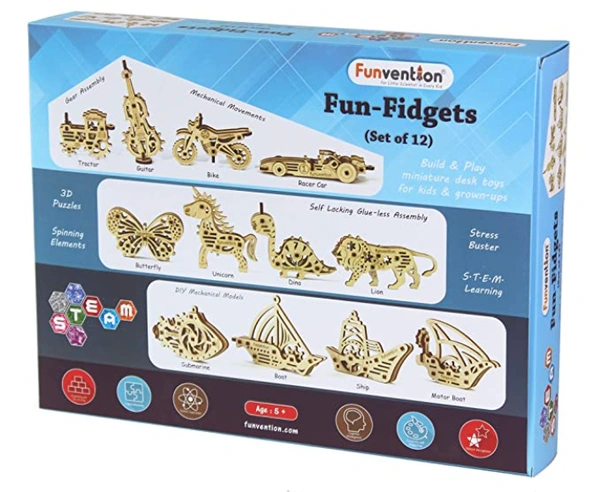 Funvention | Set of 12 Unique DIY Miniature Glue-less Self Assembly 3D Puzzle Models with Gears Mechanism for Little Scientist in Every Kid Toys - Multi, 200, Yes, No, Engineered MDF Wood, 7 x 27 x 35 cm, Funvention, 500 grams, Shipping Charges will be added during checkout. Order will be shipped within 2-4 working days. Delivery time may vary due to COVID-19 , rainy season and delivery location.  TrackingID will be provided  to check the  real time status of delivery. For any further queries related to ord
