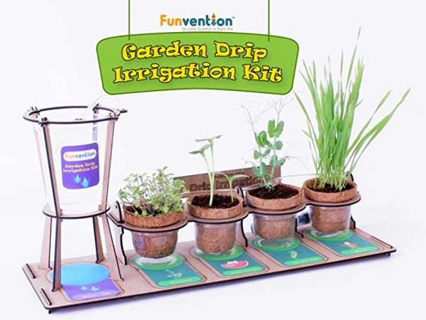 Funvention | Garden Drip Irrigation Kit DIY Science Educational Toy, STEM Learning Kit, Birthday Gifts - Multi, Yes, No, High Quality Engineered Wood, Paper, Coir Pot, Seeds & Soil Coin, 40 x 15 x 20 cm, Funvention, 800 grams, Shipping Charges will be added during checkout. Order will be shipped within 2-4 working days. Delivery time may vary due to COVID-19 , rainy season and delivery location.  TrackingID will be provided  to check the  real time status of delivery. For any further queries related to orde