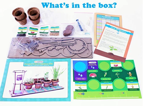 Funvention | Garden Drip Irrigation Kit DIY Science Educational Toy, STEM Learning Kit, Birthday Gifts - Multi, Yes, No, High Quality Engineered Wood, Paper, Coir Pot, Seeds & Soil Coin, 40 x 15 x 20 cm, Funvention, 800 grams, Shipping Charges will be added during checkout. Order will be shipped within 2-4 working days. Delivery time may vary due to COVID-19 , rainy season and delivery location.  TrackingID will be provided  to check the  real time status of delivery. For any further queries related to orde