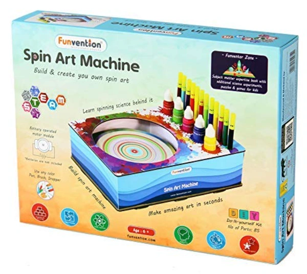 Funvention | for Little Scientist in Every Kid Spin Art Machine, DIY, STEM Learning Kit, Educational Toy, Art, Colouring, Painting Build and Play Kit for Kids and Grown up - mULTI, Yes, 1 9V batteries required., Engineered MDF Wood, Paper Cardboard, 26 x 18 x 8 cm, Funvention, 850 grams, Shipping Charges will be added during checkout. Order will be shipped within 2-4 working days. Delivery time may vary due to COVID-19 , rainy season and delivery location.  TrackingID will be provided  to check the  real ti