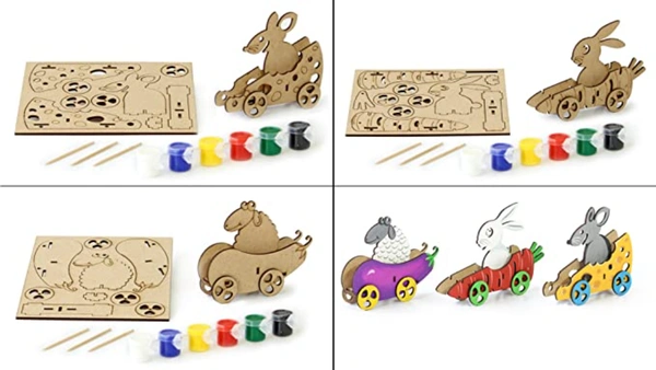 Funvention | Veggie Cars (Set of 3 DIY Vegetables Shaped Cars) Build, Color & Play DIY Puzzle Toy Cars for Kids Art & Craft Toy - Multi, Yes, No, Engineered MDF Wood, 24.8 x 18 x 3.2 cm, Funvention, 300 grams, Shipping Charges will be added during checkout. Order will be shipped within 2-4 working days. Delivery time may vary due to COVID-19 , rainy season and delivery location.  TrackingID will be provided  to check the  real time status of delivery. For any further queries related to order, Kindly send wh
