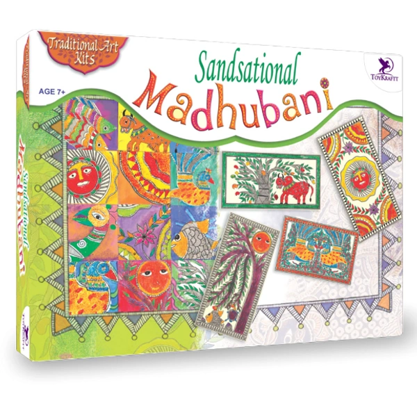 Toykraft | Sandsational Madhubani | Sand art kit to make 4 traditional art pictures using coloured sand for 5+ years to adult - Yes, No, Sand, Printed Templates, Toykraft, 400 grams, Shipping Charges will be added during checkout. Order will be shipped within 2-4 working days. Delivery time may vary due to COVID-19 , rainy season and delivery location.  TrackingID will be provided  to check the  real time status of delivery. For any further queries related to order, Kindly send what's app to PieceofPassion 