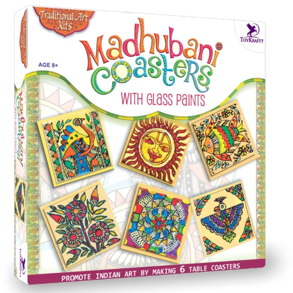 Toykraft | Glass Painting Madhubani Coasters kit -|Art & Craft Activity kit for 7-year-olds - Multi, Yes, No, MDF Coasters, Glass Tops, Toykraft, 350 grams, Shipping Charges will be added during checkout. Order will be shipped within 2-4 working days. Delivery time may vary due to COVID-19 , rainy season and delivery location.  TrackingID will be provided  to check the  real time status of delivery. For any further queries related to order, Kindly send what's app to PieceofPassion Customer Care at +91888335