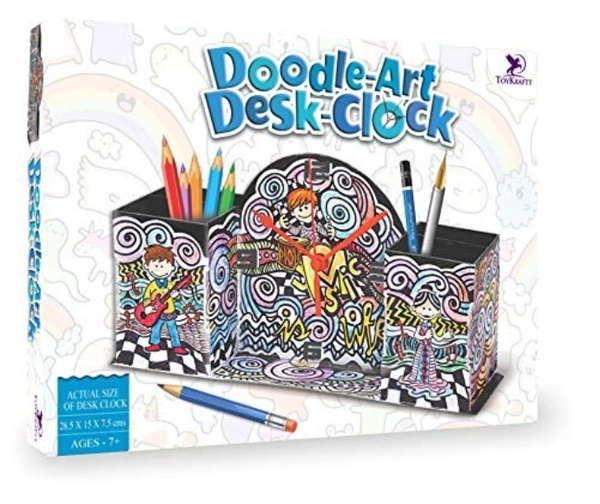 Toykraft | Doodle Design Desk clock: DIY activity for desk accessory holder with clock for 7 years+ to adult  - Multi, Yes, No, Paper Cardboard, Toykraft, 300 grams, Shipping Charges will be added during checkout. Order will be shipped within 2-4 working days. Delivery time may vary due to COVID-19 , rainy season and delivery location.  TrackingID will be provided  to check the  real time status of delivery. For any further queries related to order, Kindly send what's app to PieceofPassion Customer Care at 