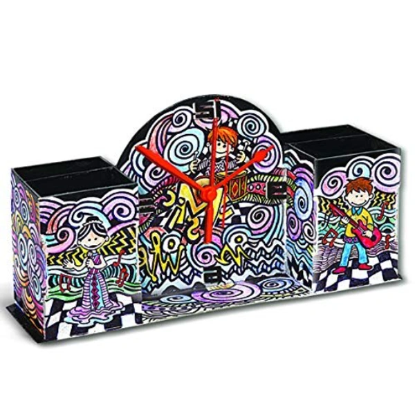 Toykraft | Doodle Design Desk clock: DIY activity for desk accessory holder with clock for 7 years+ to adult  - Multi, Yes, No, Paper Cardboard, Toykraft, 300 grams, Shipping Charges will be added during checkout. Order will be shipped within 2-4 working days. Delivery time may vary due to COVID-19 , rainy season and delivery location.  TrackingID will be provided  to check the  real time status of delivery. For any further queries related to order, Kindly send what's app to PieceofPassion Customer Care at 