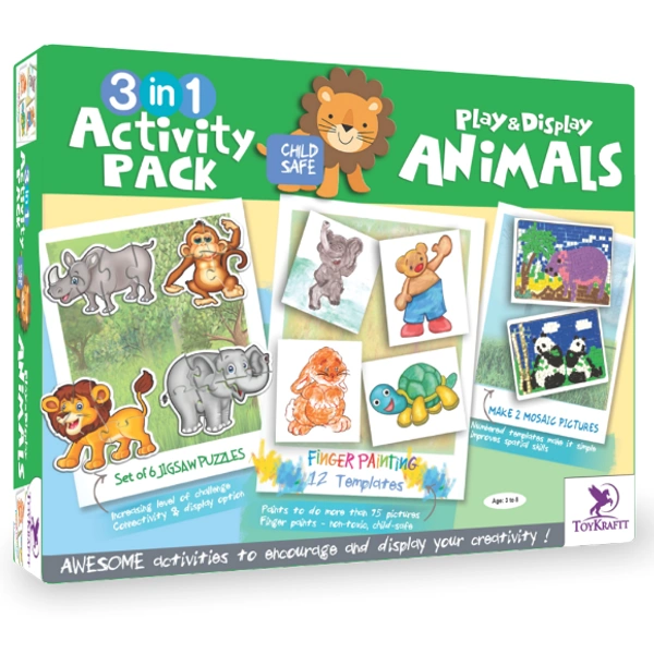 Toykraft | 3 in 1 Activity pack - Animals - Multi, Yes, No, Puzzle Set, Toykraft, 400 grams, Shipping Charges will be added during checkout. Order will be shipped within 2-4 working days. Delivery time may vary due to COVID-19 , rainy season and delivery location.  TrackingID will be provided  to check the  real time status of delivery. For any further queries related to order, Kindly send what's app to PieceofPassion Customer Care at +918883355326 , Refund accepted ONLY if the BOX is NOT opened and request