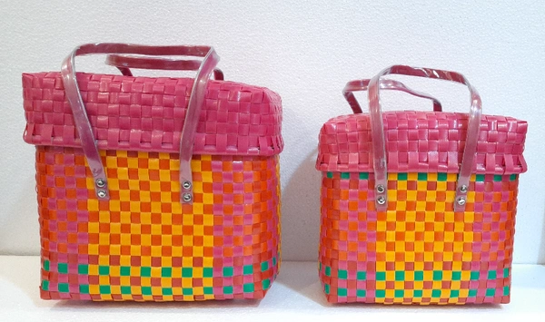 Chettinad | Handmade Baskets | Set of 5 with Lid - Multi, No, No, Plastic, PieceOfPassion, 3.5 Kg, Set of 5 Baskets with Lid, Women, 18+