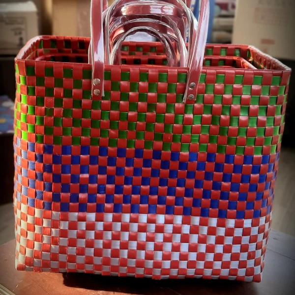 Chettinad | Handmade Baskets | Set Of 5 Without Lid - Multi, Nylon Tape, PieceOfPassion, 2 KG, we do not accept return or refund of this category of products, Set of 5 handmade nylon baskets with handle, Women, 18+, Material: Nylon Tape, Color: Multi, Weight: 2 KG
