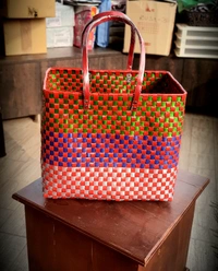 Chettinad | Handmade Baskets | Set Of 5 Without Lid - Multi, Nylon Tape, PieceOfPassion, 2 KG, we do not accept return or refund of this category of products, Set of 5 handmade nylon baskets with handle, Women, 18+, Material: Nylon Tape, Color: Multi, Weight: 2 KG