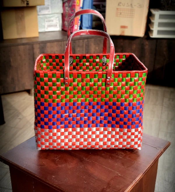 Chettinad | Handmade Baskets | Set Of 5 Without Lid - Multi, Nylon Tape, PieceOfPassion, 2 KG, we do not accept return or refund of this category of products, Set of 5 handmade nylon baskets with handle, Women, 18+, Material: Nylon Tape, Color: Multi, Weight: 2 KG
