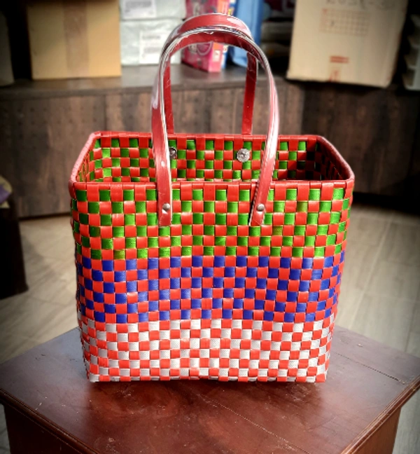 Chettinad | Handmade Baskets | Set Of 5 Without Lid - Multi, Nylon Tape, PieceOfPassion, 2 KG, we do not accept return or refund of this category of products, Set of 5 handmade nylon baskets with handle, Women, 18+, Material: Nylon Tape, Color: Multi, Weight: 2 KG