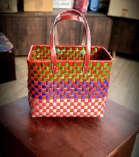 Chettinad | Handmade Baskets | Set Of 5 Without Lid - Multi, Nylon Tape, PieceOfPassion, 2 KG, we do not accept return or refund of this category of products, Set of 5 handmade nylon baskets with handle, Women, 18+, Material: Nylon Tape, Color: Multi, Weight: 2 KG