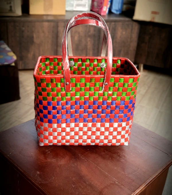 Chettinad | Handmade Baskets | Set Of 5 Without Lid - Multi, Nylon Tape, PieceOfPassion, 2 KG, we do not accept return or refund of this category of products, Set of 5 handmade nylon baskets with handle, Women, 18+, Material: Nylon Tape, Color: Multi, Weight: 2 KG