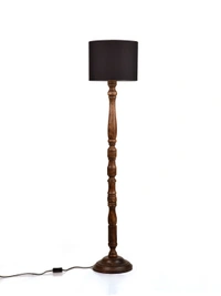 Dark Brown Floor Lamp with Black Cotton Shade