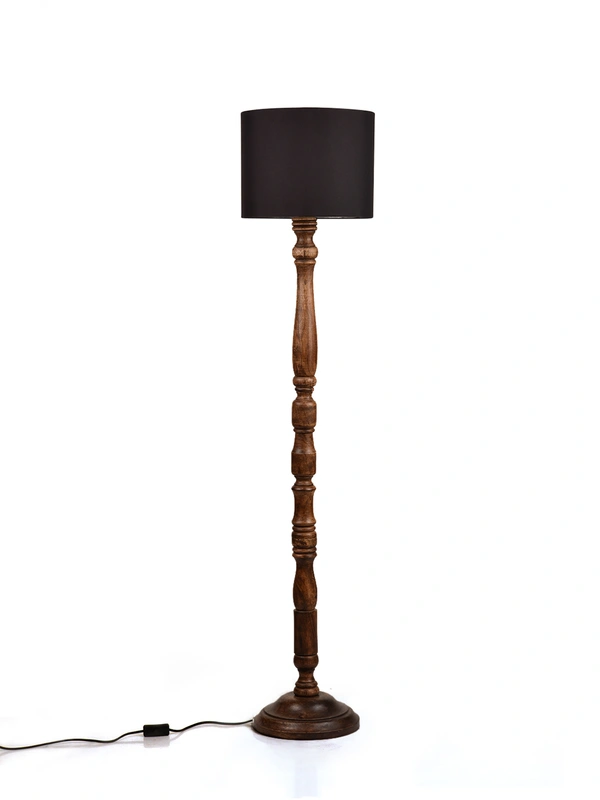 Dark Brown Floor Lamp with Black Cotton Shade