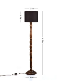 Dark Brown Floor Lamp with Black Cotton Shade