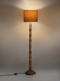 Distress White Floor Lamp with Brown Jute Shade