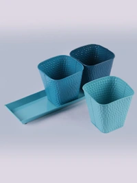 Set of three Herb Pots Blue