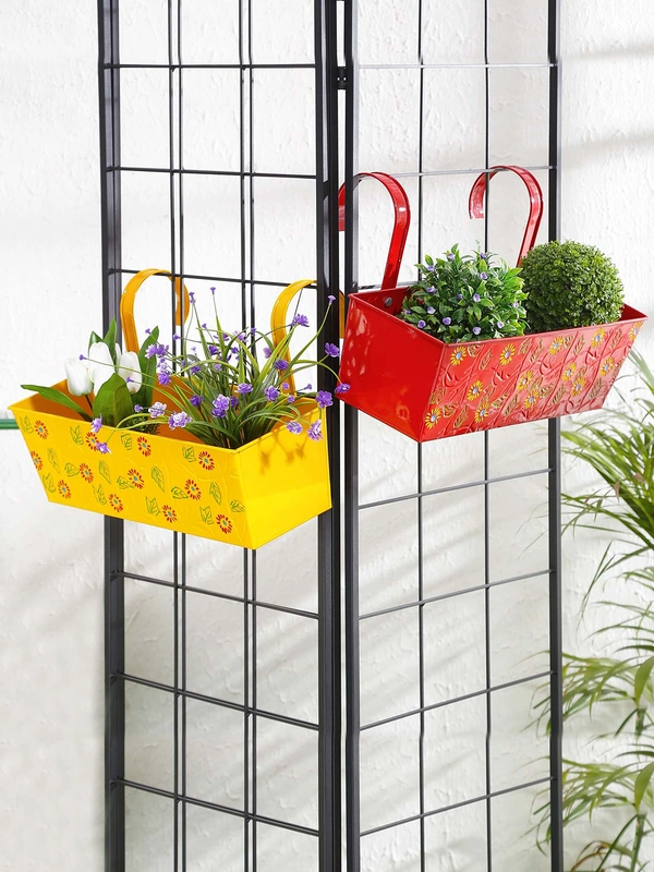 Set of two Handpainted Rectangle Planter Red & Yellow
