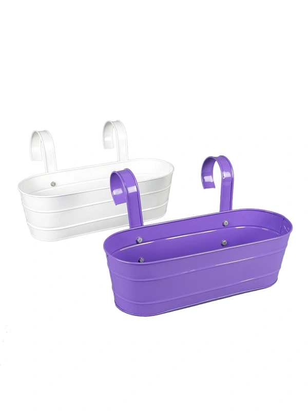 Set of two Oval Railing Planter Large Purple & white