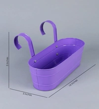 Set of two Oval Railing Planter Large Purple & white