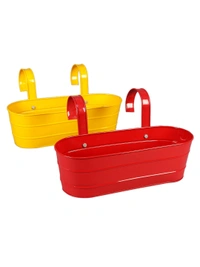 Set of two Oval Railing Planter Large Yellow & Red